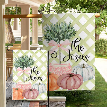 Personalized Garden Flag Fall Topiary Pumpkin Decor Yard Art Monogram Garden Flag