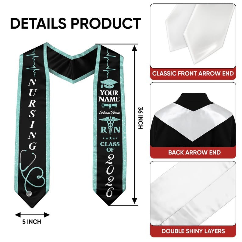 Customized Nursing Stole, Nursing Graduation Stole, RN Stole Nursing