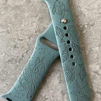 Apple Watch Silicone Sports Band Strap - Custom Engraved Sea Turtle