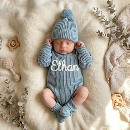 Hand Embroidered Name Baby Romper Set,Personalized Outfit
