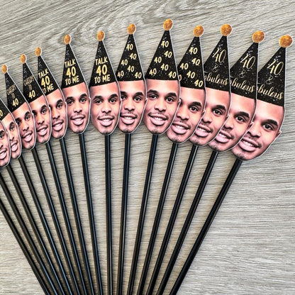 Custom Face Photo Cocktail Drink Stirrers, 40th Birthday Decor
