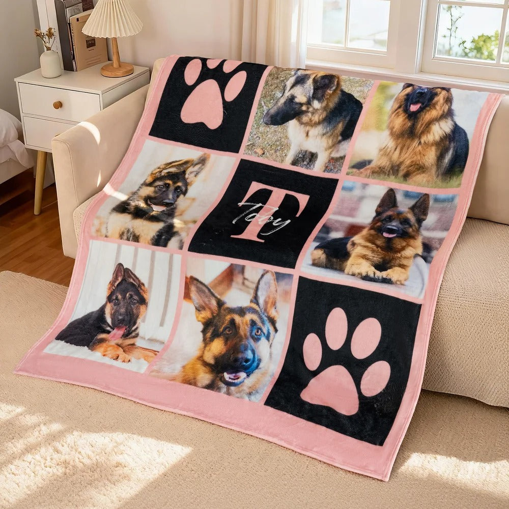 Personalized Multicolor Paw Print 6 Pet Photos Memorial Throw Blanket