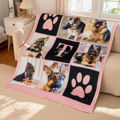 Personalized Multicolor Paw Print 6 Pet Photos Memorial Throw Blanket