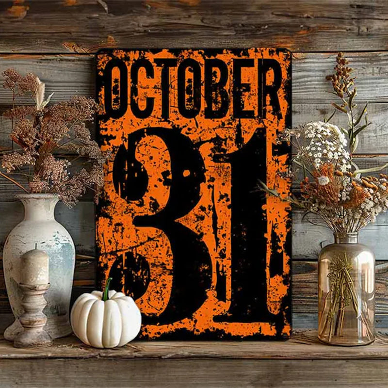 October 31 Number Date Halloween Metal Sign