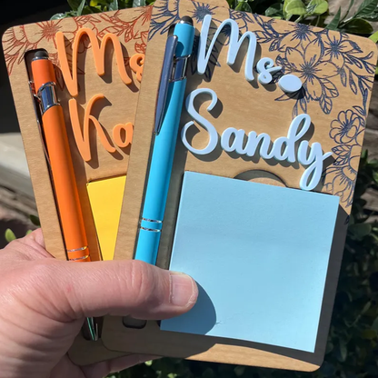 Sticky Note Holder, Pen Holder with Custom Name & Pen