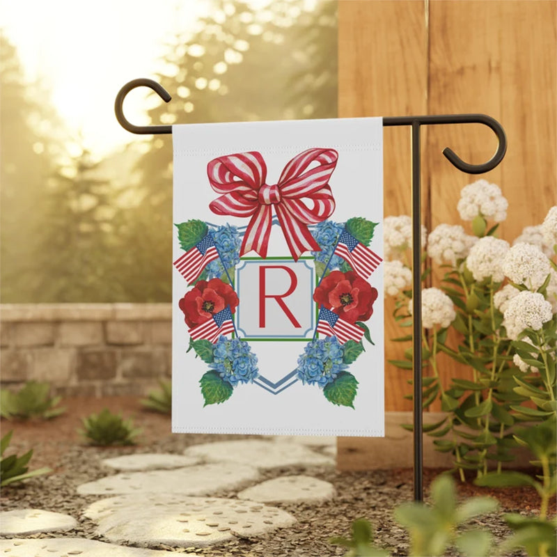 Custom Garden Flag Preppy Bow Name Sign Patriotic Hydrangea