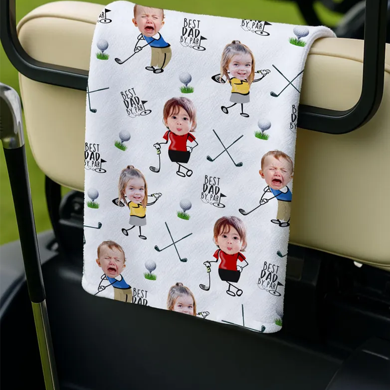 Custom Photo Golf Towel With Baby Face, Custom Dad Golf Towel With Kids Faces