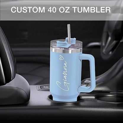 40 Oz Tumbler With Handle And Straw,Custom Stainless Steel Insulated Tumbler With Name