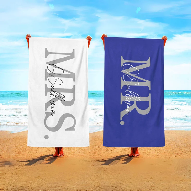Mr & Mrs Beach Towel, Custom Name Beach Towel, Honeymoon Gift