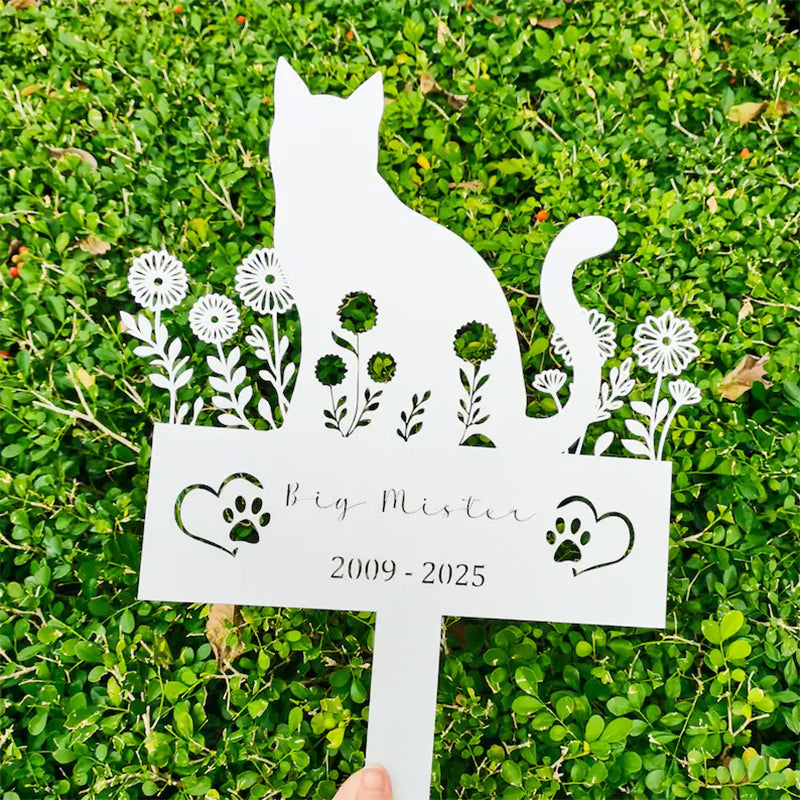 Personalized Metal Cat Stake, Cat Memorial Stake with Flowers