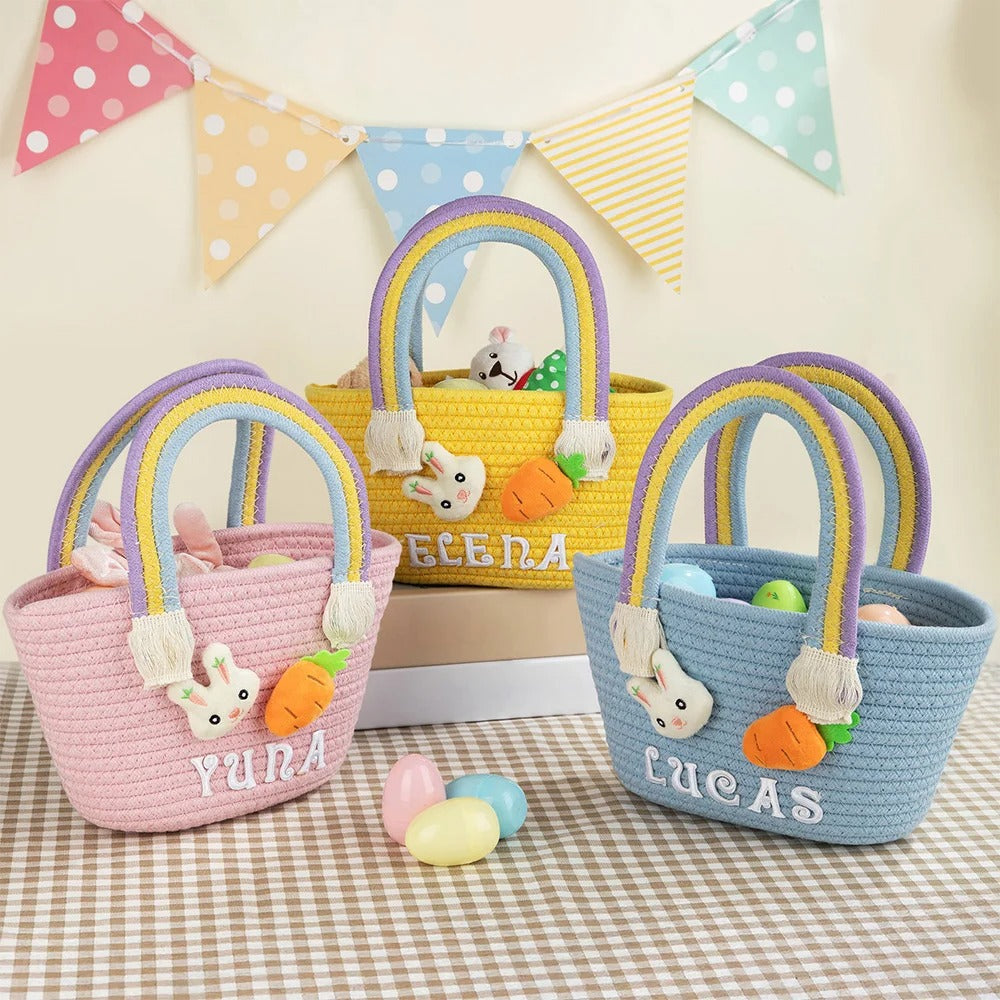 Personalized Cute Easter Rabbit Carrot Cotton Woven Basket
