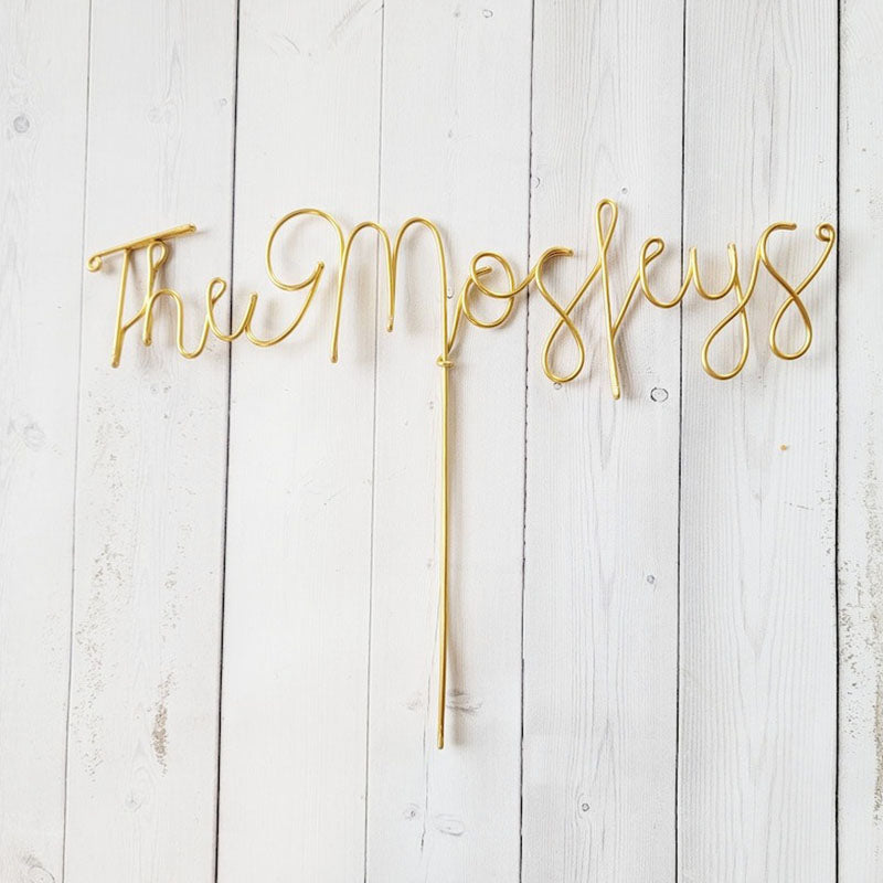 Arrow Initials Cake Topper Rustic Wire Personalized Custom Chic Name Wedding Heart Reusable Metal Industrial Copper Gold Elegant Simple
