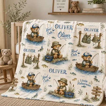 Personalized Fishing Baby Blanket, Little Fisherman Baby Blanket