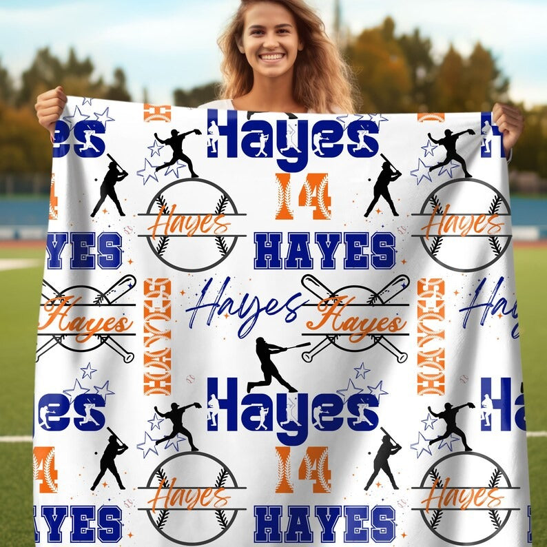 Baseball Boy Personalized Blanket, Custom Name Collage with Baseball Pattern Throw