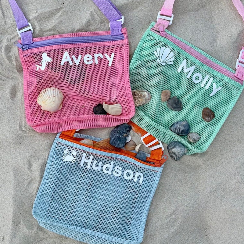 Personalized Seashell Zipper Mesh Back Pack Tote