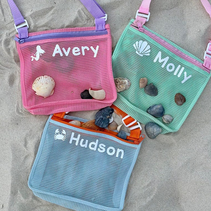 Personalized Seashell Zipper Mesh Back Pack Tote