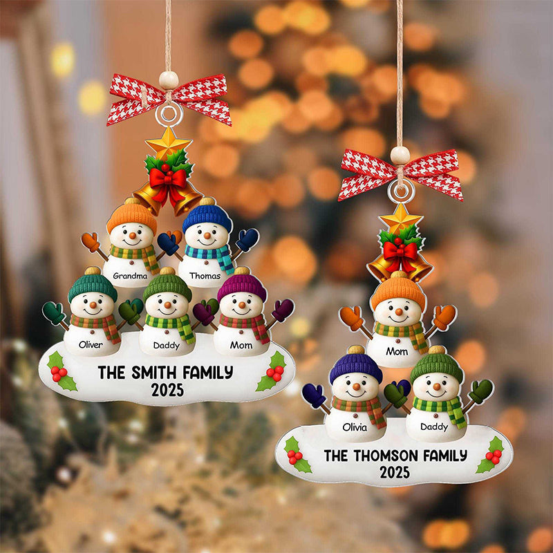 Custom Snowman Family Ornament, Personalized Christmas Ornament with Names