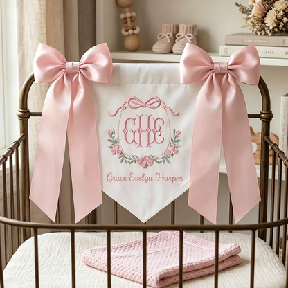 Custom Baby Banner For Hospital Door Sign & Nursery, Monogram Baby Announcement Banner