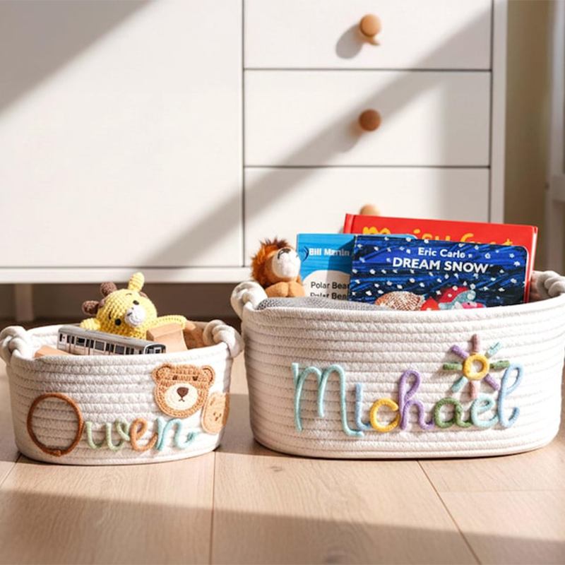 Hand Embroidered Baby Name Basket, Mothers Day Gift