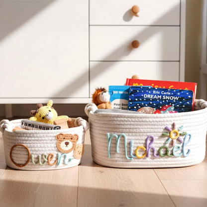 Hand Embroidered Baby Name Basket, Mothers Day Gift