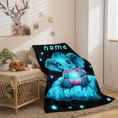 Personalized Name Starry Night Elephant Blanket – Soft Flannel