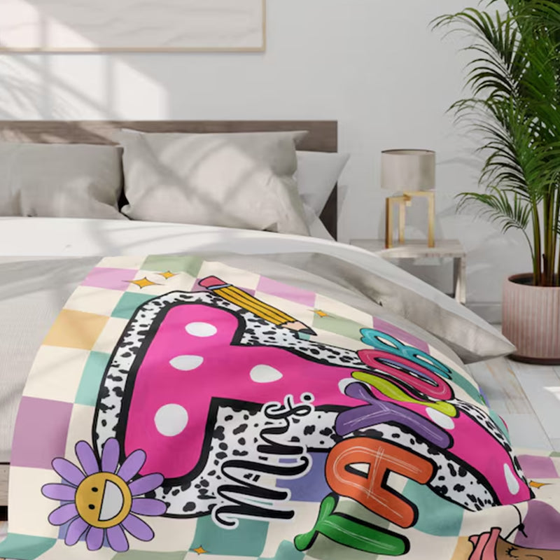 Personalized Teacher Blanket, Retro Groovy Custom Name Throw