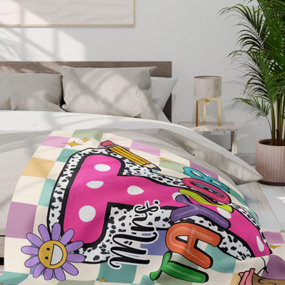 Personalized Teacher Blanket, Retro Groovy Custom Name Throw