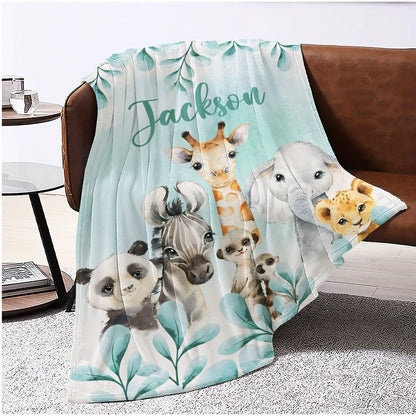 Personalized Animal Fleece Blanket with Custom Name And Letter Design