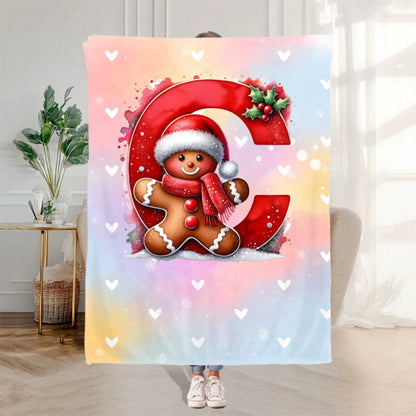 Personalized Santa Hat Snowman Penguin Initial Word Cloud Blanket