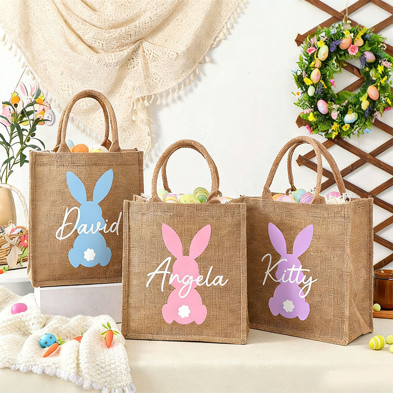 Personalized Easter Tote bag with Bunny,Easter Basket gift,Easter Bag with Name,Easter Gift