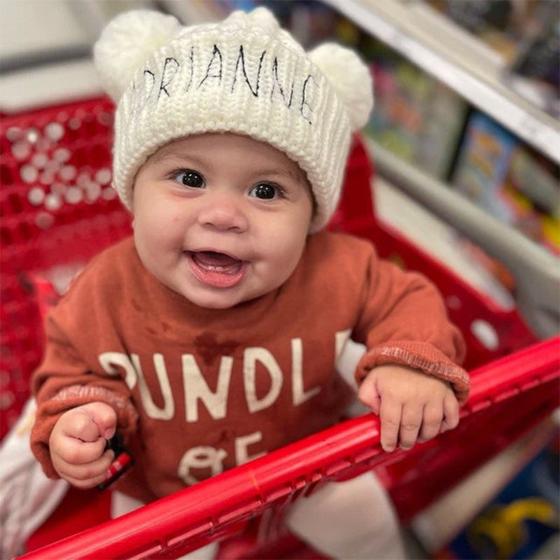 Personalised Infant Winter Hat Custom Embroidered Baby Pom Beanie