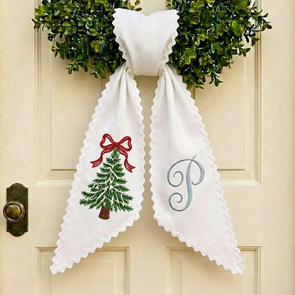 Personalized Christmas Bow Tree Wreath Sash, Monogram Letter