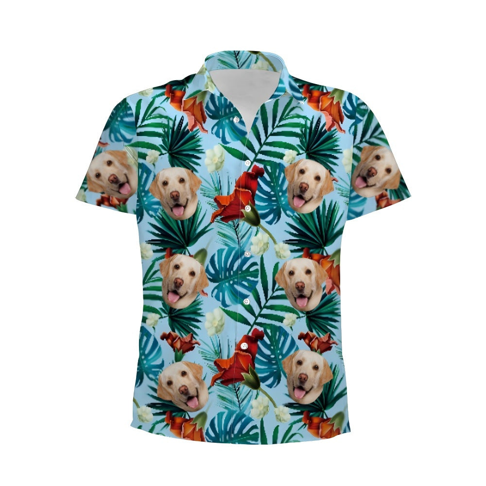 Personalized Photo Hawaiian Shirt Custom Dog Cat Face Holiday Tropical Pattern Shir