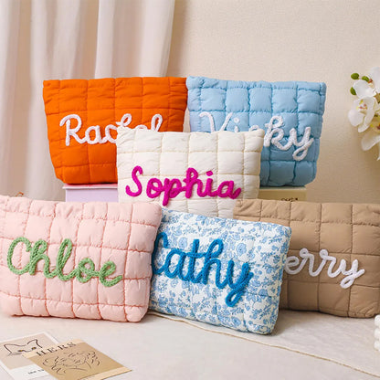 Personalized Quilted Nylon Makeup Bag,Custom Quilted Zipper Pouch