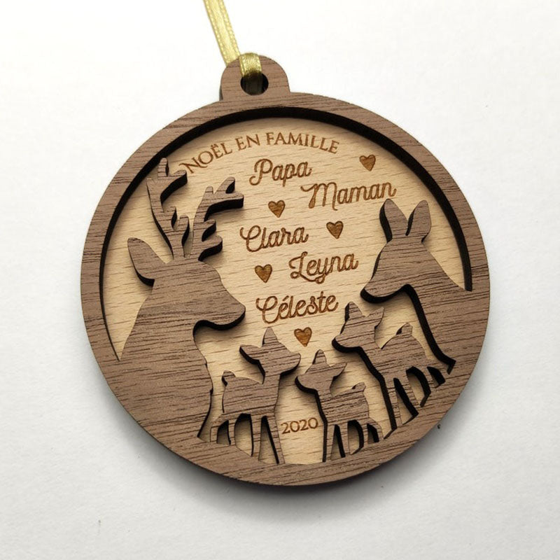 Personalized Christmas bauble - Deer family, doe, fawn - Family Christmas