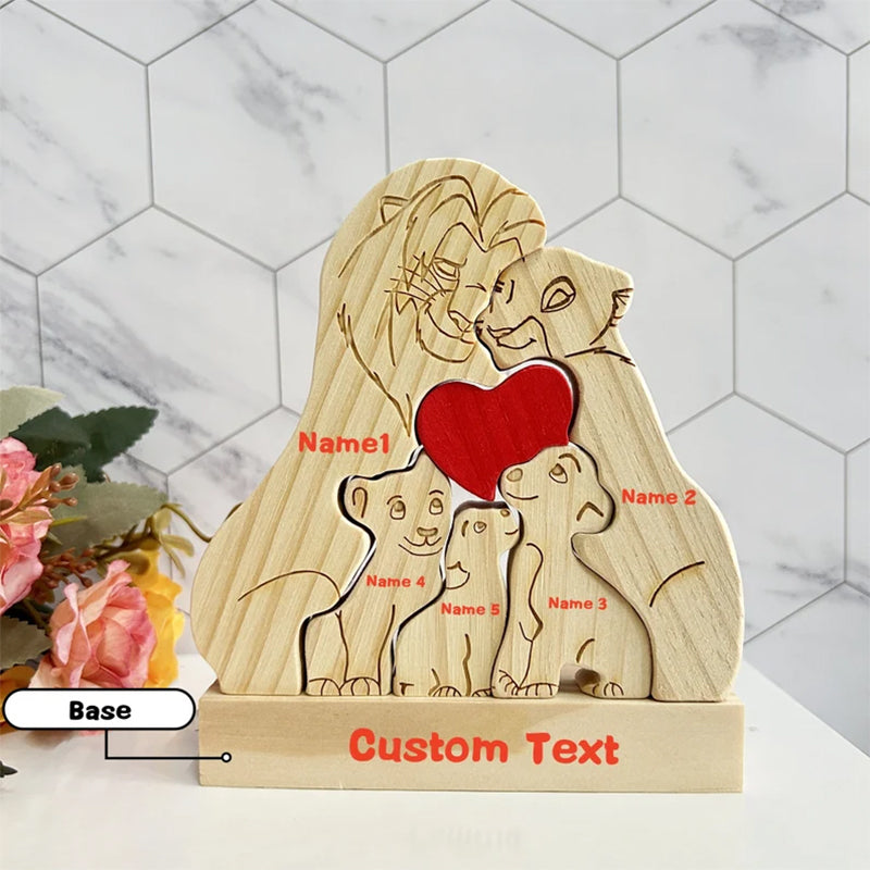 Custom Wooden Lion Family Puzzle-Engraved Family Name Puzzle