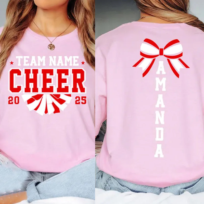 Custom Cheer Team Name Shirt, Custom Cheerleader Gift Two Sided Shirt