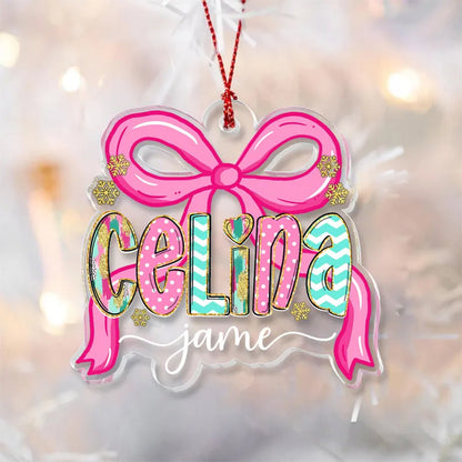 Personalized Coquette Christmas Ornament: Custom Acrylic Name