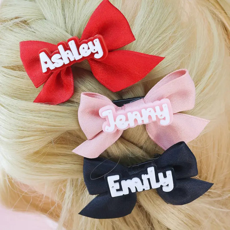 Custom Acrylic Name Bow Hair Clip