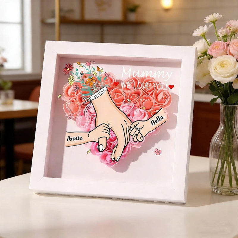 Personalized Mom Flower Shadow Box, Mother's Day Gift, Custom Roses Shadow Box