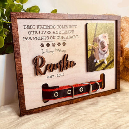 Personalized Dog Memorial Wood Frame With Collar Holder, Dog Memorial Gifts