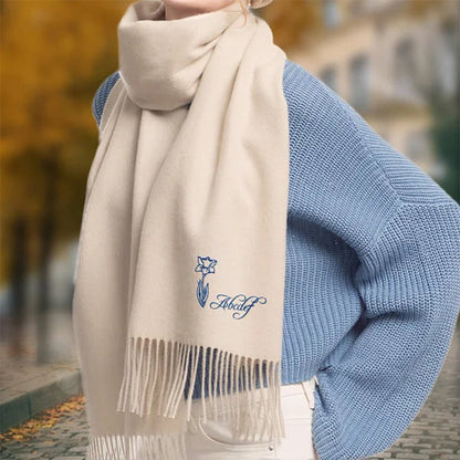 Personalized Super Soft Warm Scarf with Embroidered Birth Flower and Text Fashion Accessory