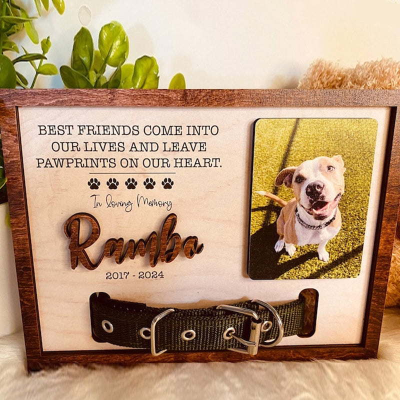 Personalized Dog Memorial Wood Frame With Collar Holder, Dog Memorial Gifts