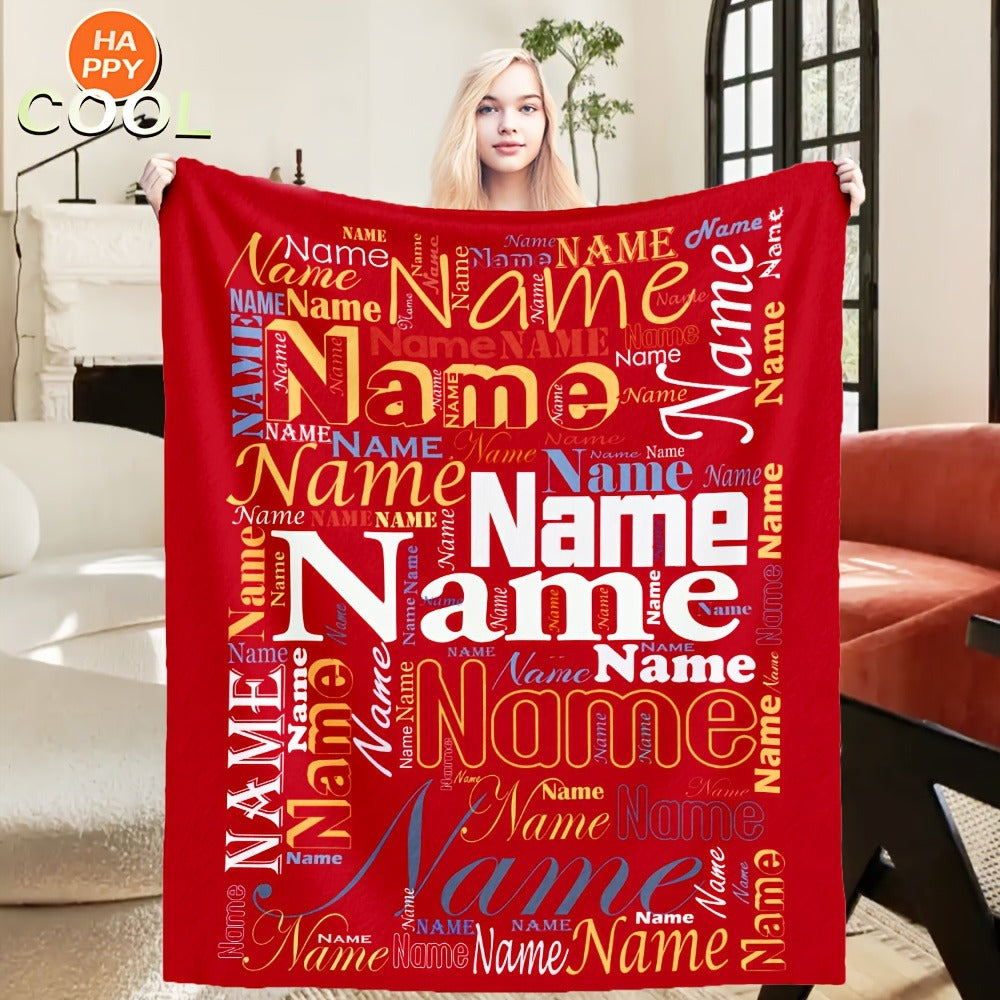 Personalized Custom Name/Text Blue Flannel Blanket