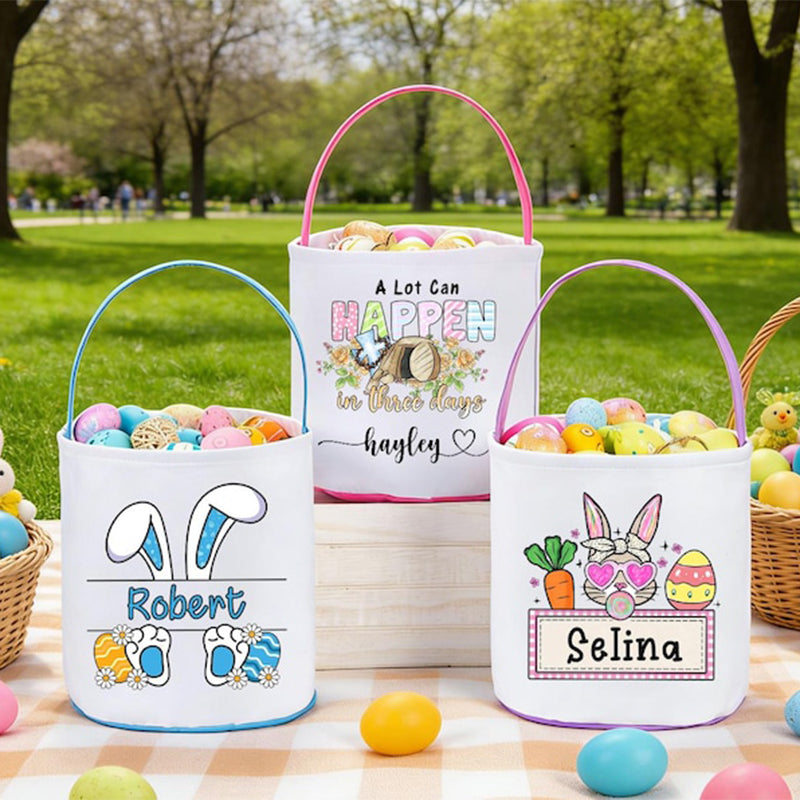 Personalized Easter Basket With Name,Custom Easter Egg Hunt Gift For Kids