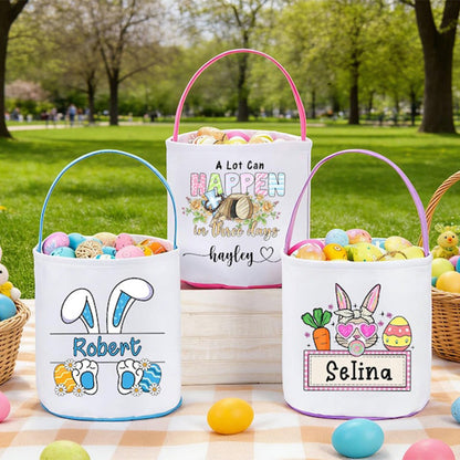 Personalized Easter Basket With Name,Custom Easter Egg Hunt Gift For Kids