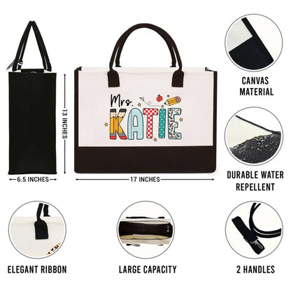 Personalized Teacher Tote Bag, Custom Teacher Name Bag
