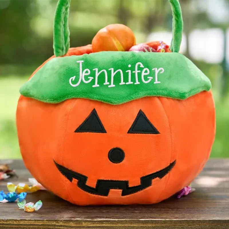 Personalized Halloween Basket - Custom Pumpkin Bucket with Name