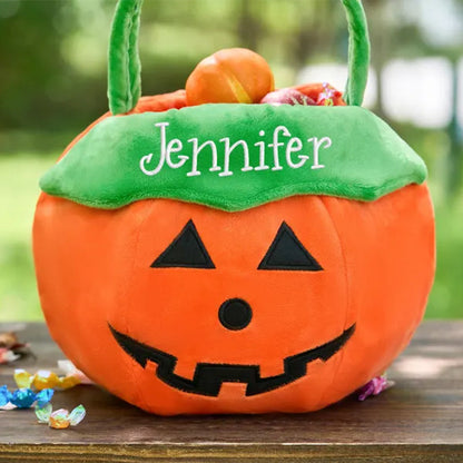 Personalized Halloween Basket - Custom Pumpkin Bucket with Name