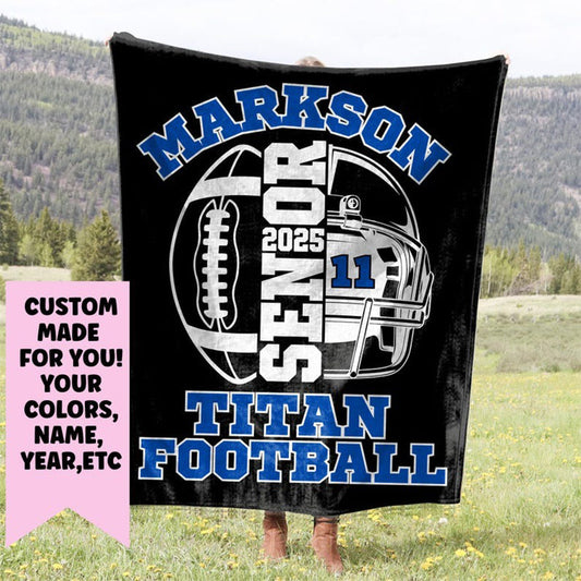 Personalized Football Blanket, Senior 2025 Custom Football Team